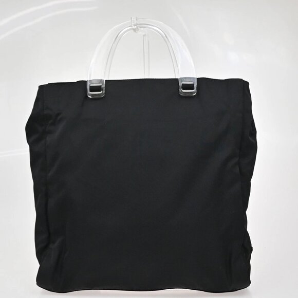 PRADA Logo Tessuto Hand Tote Bag Nylon Plastic Black SHW Italy 67KA853 - Picture 1 of 13